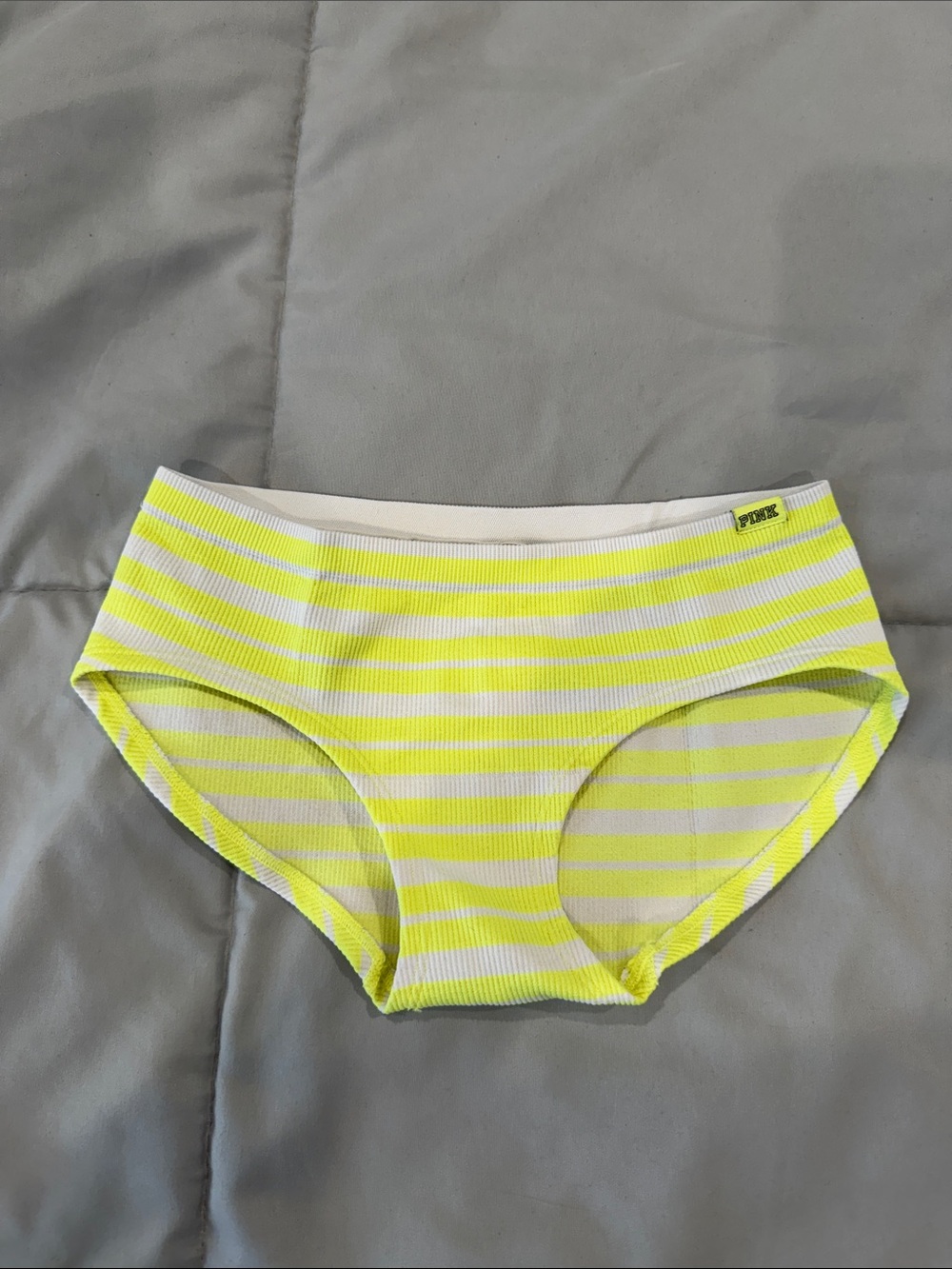 PINK Victoria's Secret Neon Yellow and White Striped Hipster Panties